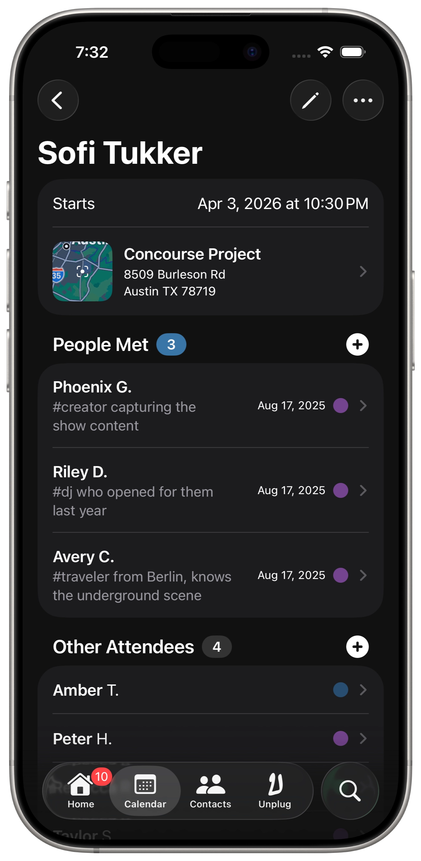 iphone showing dextr first met event feature