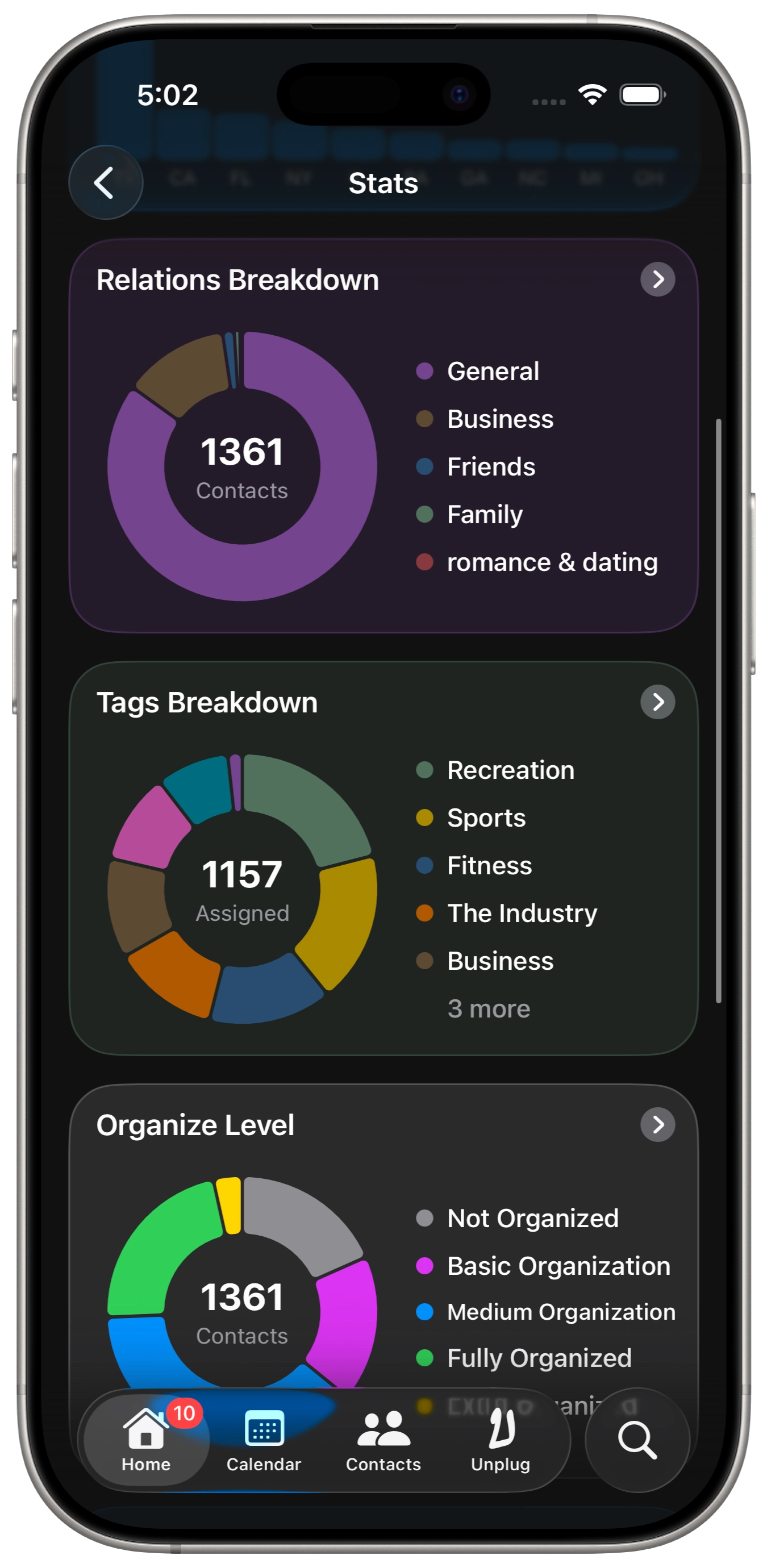 iphone showing dextr stats charts