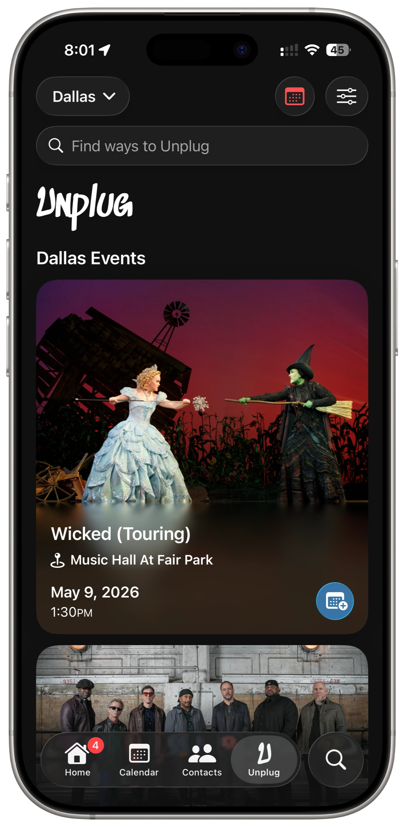 iphone showing a dextr local event